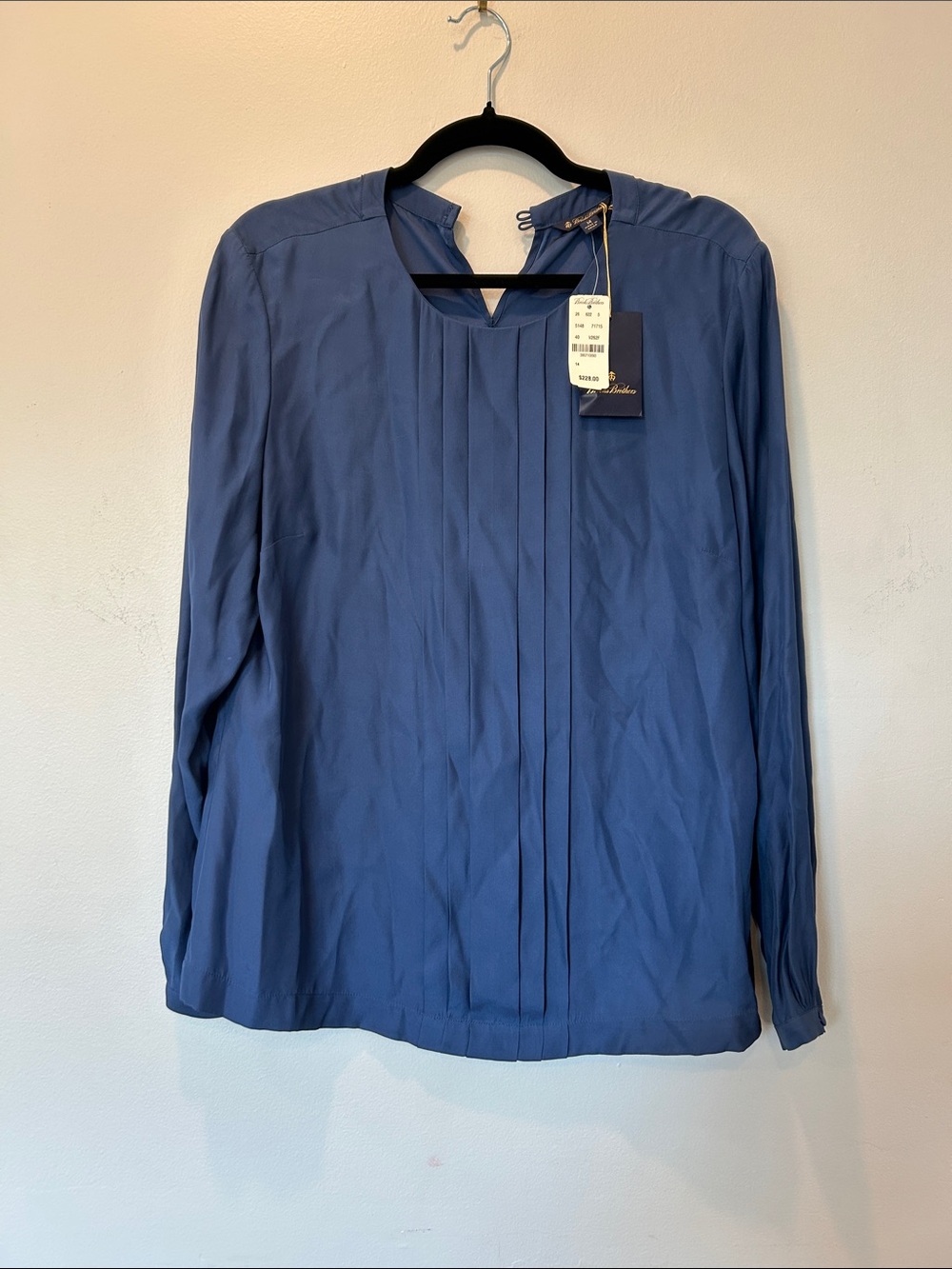 Brooks Brothers Navy Blue Pleated Front Blouse